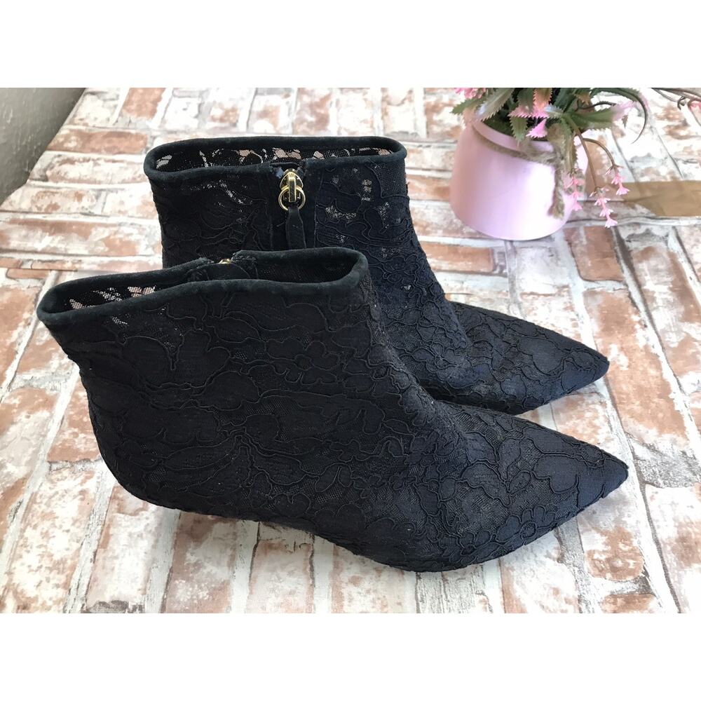 KATE SPADE NEW YORK VERO CUOIO SZ 8M BLACK LACE ANKLE BOOTS LOW HEEL BOOTIE NICE